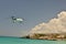 Airplane landing Big Maho Beach saint Martin Caribic Dutch antilles