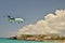 Airplane landing Big Maho Beach saint Martin Caribic Dutch antilles