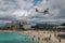 Airplane landing over beach in Saint Maarten