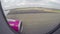 Airplane landing passenger pov, steering ground breaks shaking