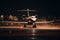 Airplane lands in airport in night time