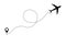 Airplane line path  icon of air plane flight route. Airplane travel concept, symbol  on isolated background. Flat  black airplane