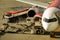 Airplane loaded with baggage preparing  take off at airport