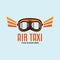 Airplane logo template with goggles. Air taxi Plane badge graphics for tshirt, sticker. Flight brand identity. Stock