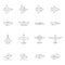 Airplane outline icons. Airline passenger aircraft symbols travelling vector monoline pictures isolated