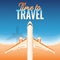 Airplane over the sea. Vacation retro background. Travel by airplane, private airlines and transportation. Grain texture