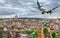 Airplane overflying Rome skyline