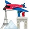 Airplane with paris landmarks