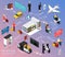 Airplane Passengers And Crew Isometric Flowchart