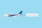 Airplane or plane blank advertising banner flat vector illustration on blue.