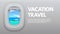 Airplane porthole view. Travel aircraft wing in window, traveler air plane and vacation traveling concept vector