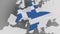 Airplane puzzle featuring flag of Greece against the world map. Greek tourism conceptual 3D rendering
