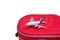 Airplane on red suitcase, business travel concept