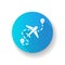 Airplane route blue flat design long shadow glyph icon. Plane destination with GPS pointer. Location for aeroplane