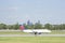 Airplane on the runway of the Charlotte-Douglas Airport in Charlotte, NC.