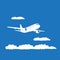 Airplane\'s silhouette on blue background.