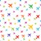 Airplane seamless background. Aircraft transportation colorful pattern template. Aviation vector repeatable texture.