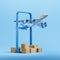 Airplane and shipping, cardboard box and mobile phone screen