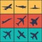 Airplane sign. Plane symbol. Travel icon. Flight flat label.