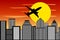 Airplane Silhouette Climbing Sunset Cityscape