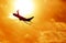 Airplane silhouette on sunset background