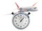 Airplane with stopwatch, fast booking and reservation service. 3D rendering