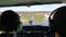 Airplane student and flight instructor landing on runway