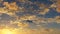 The airplane takes off, gains altitude against the background of sunset clouds