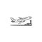 Airplane taking off hand drawn outline doodle icon.