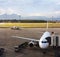 Airplane at the terminal gate getting ready for takeoff