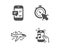 Airplane, Timer and Smartphone notification icons. Music phone sign. Plane, Time management, Chat message. Vector