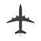 Airplane top view icon. Aircraft, passenger plane with four jet engines.