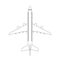 Airplane top view icon with trendy line or outline stroke style. Aircraft, passenger plane with four jet engines.