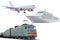 Airplane, train and cruise ship