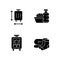 Airplane travel essential pack black glyph icons set on white space