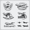 Airplane travel labels, emblems, badges and design elements. Vintage style.