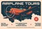 Airplane travel tours service retro vector poster