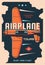 Airplane travel tours vintage poster, old plane