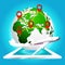 Airplane travels around the world with pin icon on tablet, Elements of earth map Furnished by NASA