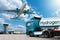 Airplane and truck with hydrogen tank trailer