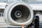 Airplane turbine Closeup shot.