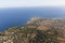 Airplane view of Athens outskirts and Ionian sea