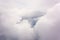 Airplane of a white cumulonimbus background with copy space for your text message or promotional content