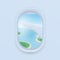 Airplane window. cartoon flat illustration. Porthole, view on the plane wing.