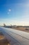 Airplanes in the airport on a cold morning, photo taken from the plane on the runway