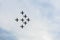 Airplanes on airshow, jets flying. Aircrafts in flying. Exciting performance. Air performance, aircrafts, flying display