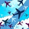 Airplanes background. Seamless background pattern with airplanes