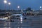 Airplanes at dusseldorf airport germany in the rain in the morning