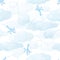 Airplanes flying from clouds isolated on white sky. Seamless pattern background