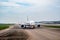 Airplanes line up for take off